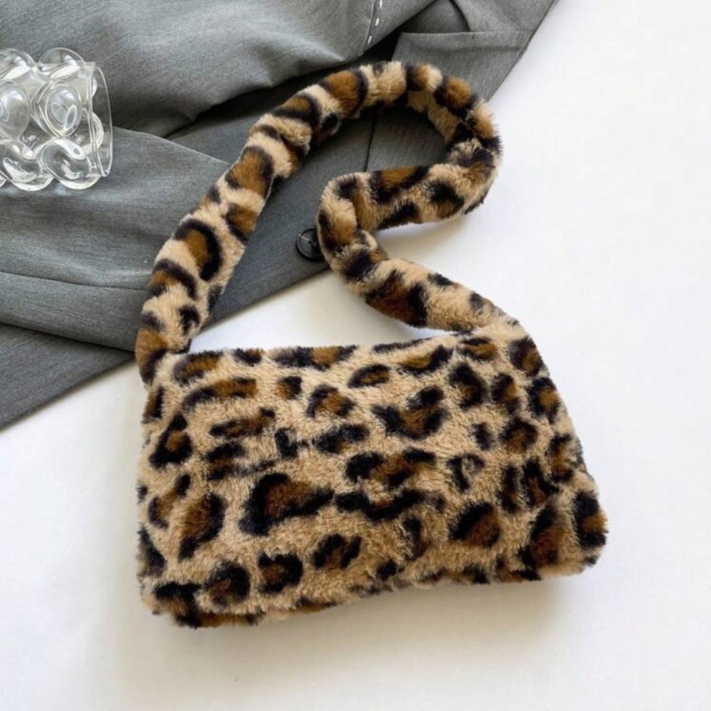 Leopard Print Faux Fur Shoulder Bag